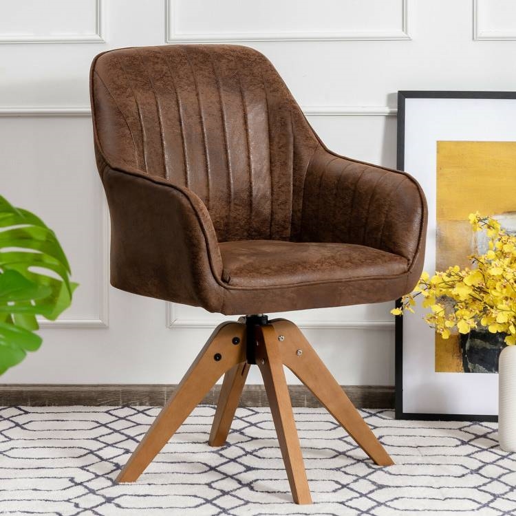 FaFurn - Retro Accent Chair with Solid Wood Legs in Brown