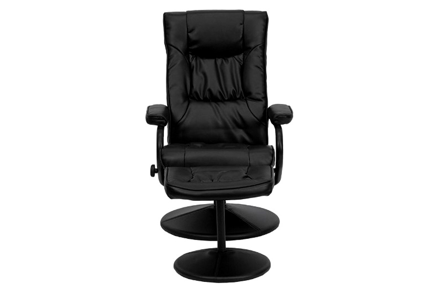 FaFurn™ - Black Faux Leather Recliner Chair with Swivel Seat and Ottoman