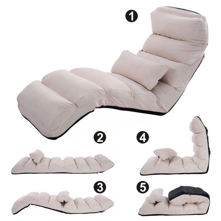 FaFurn™ Lounger Chair with Pillow - Beige, Faux Suede