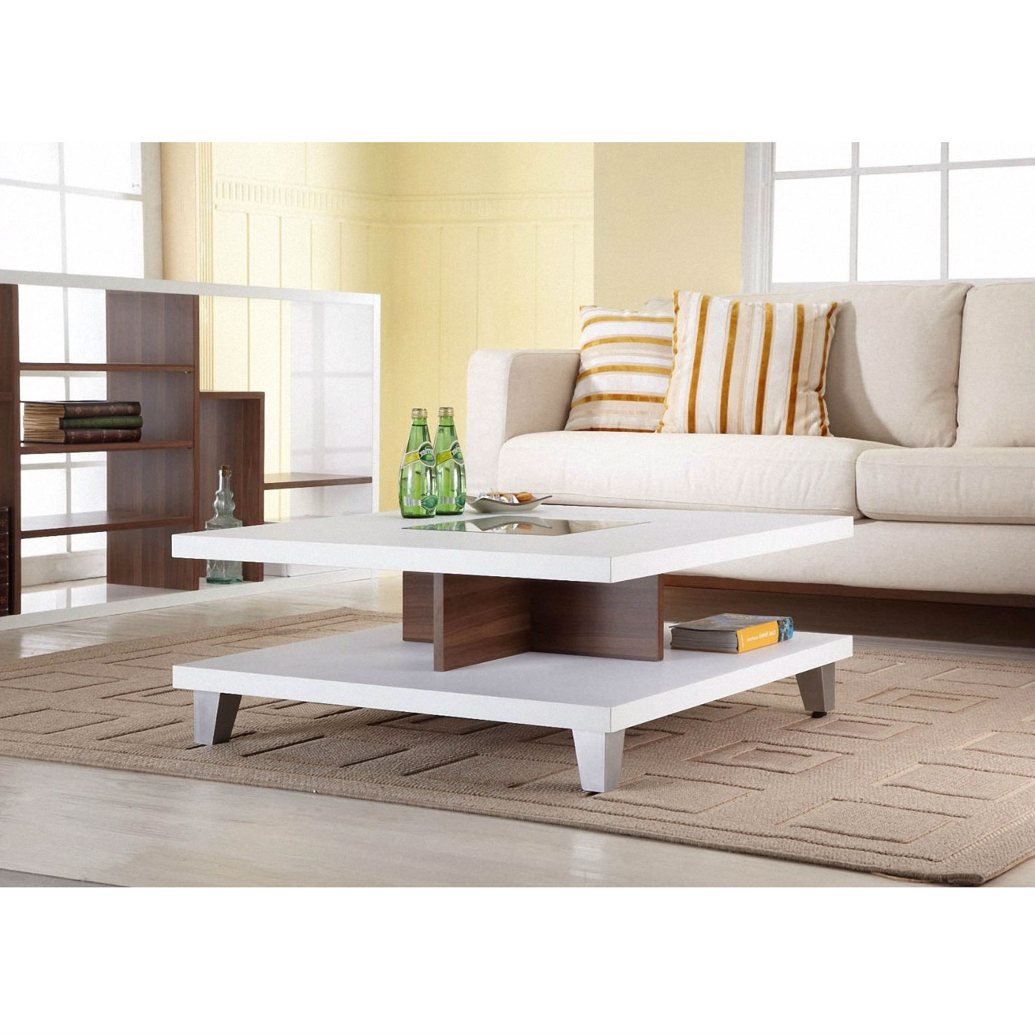 FaFurn™ Modern Coffee Table with Bottom Shelf - White, Wood