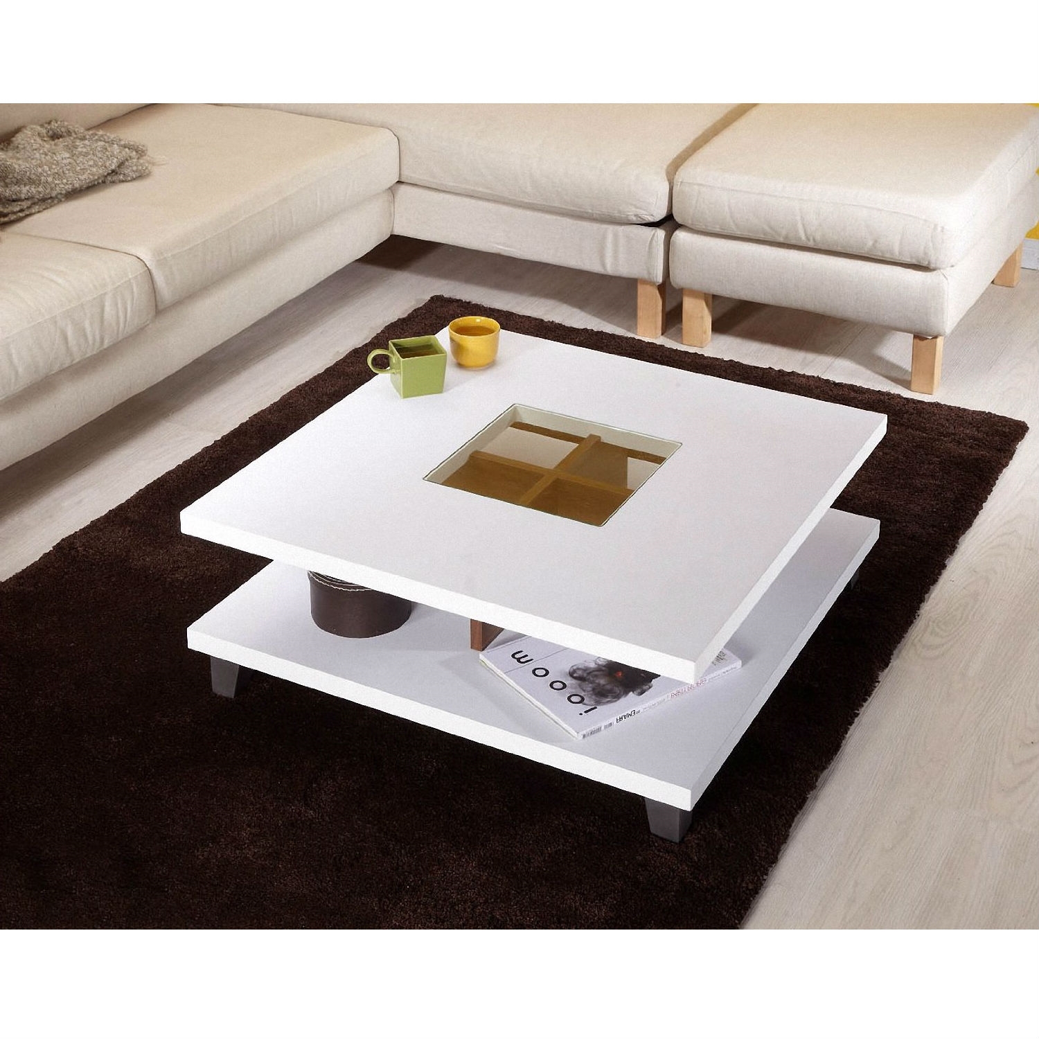 FaFurn™ Modern Coffee Table with Bottom Shelf - White, Wood