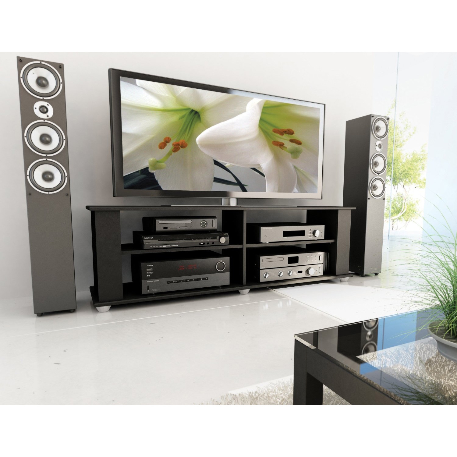 FaFurn - Modern TV Stand in Black, Wood