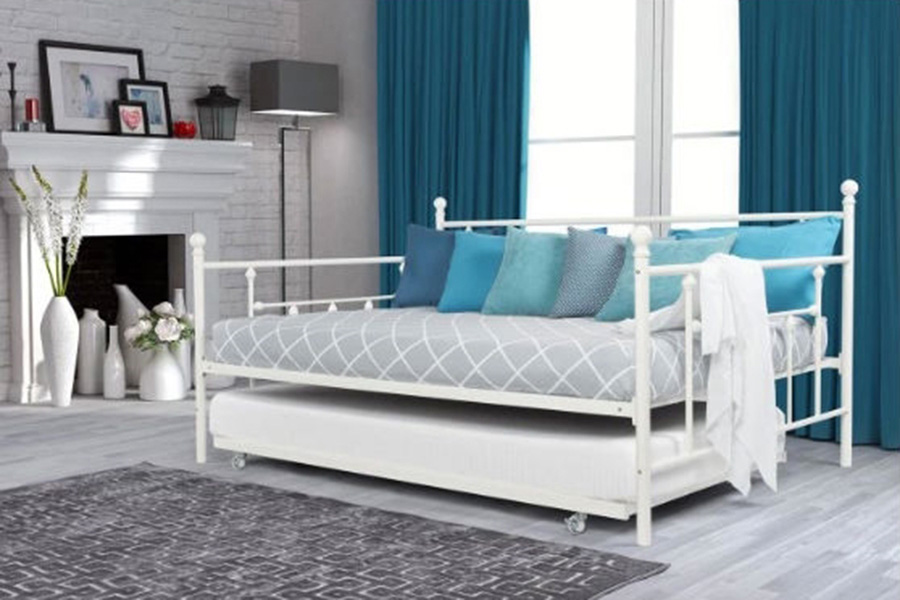 FaFurn Full Size Metal Daybed with Twin Roll-Out Trundle Bed - White