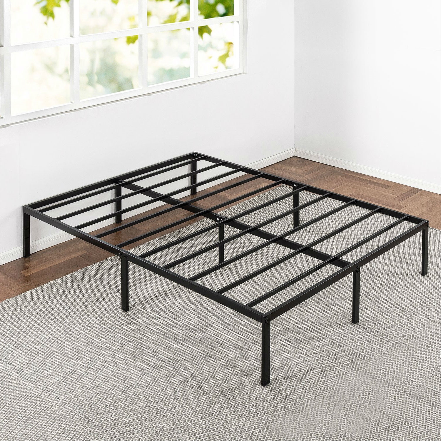 FaFurn - Full Size Platform Bed Frame with Headboard Attachment Slots in Black, Metal