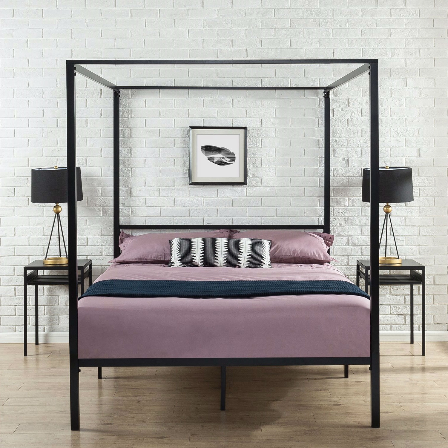 FaFurn Modern Full Size Canopy Bed Frame - Black, Metal