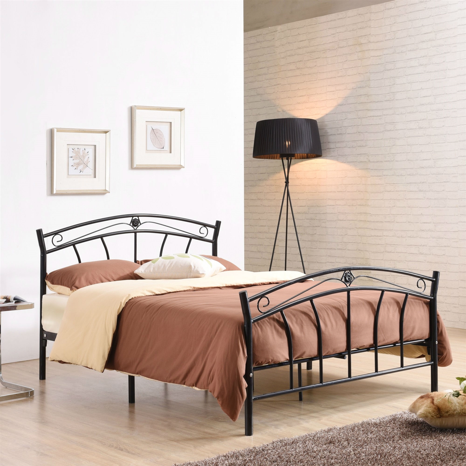 FaFurn - Full Size Platform Bed Frame with Curvy Headboard and Footboard in Black, Metal