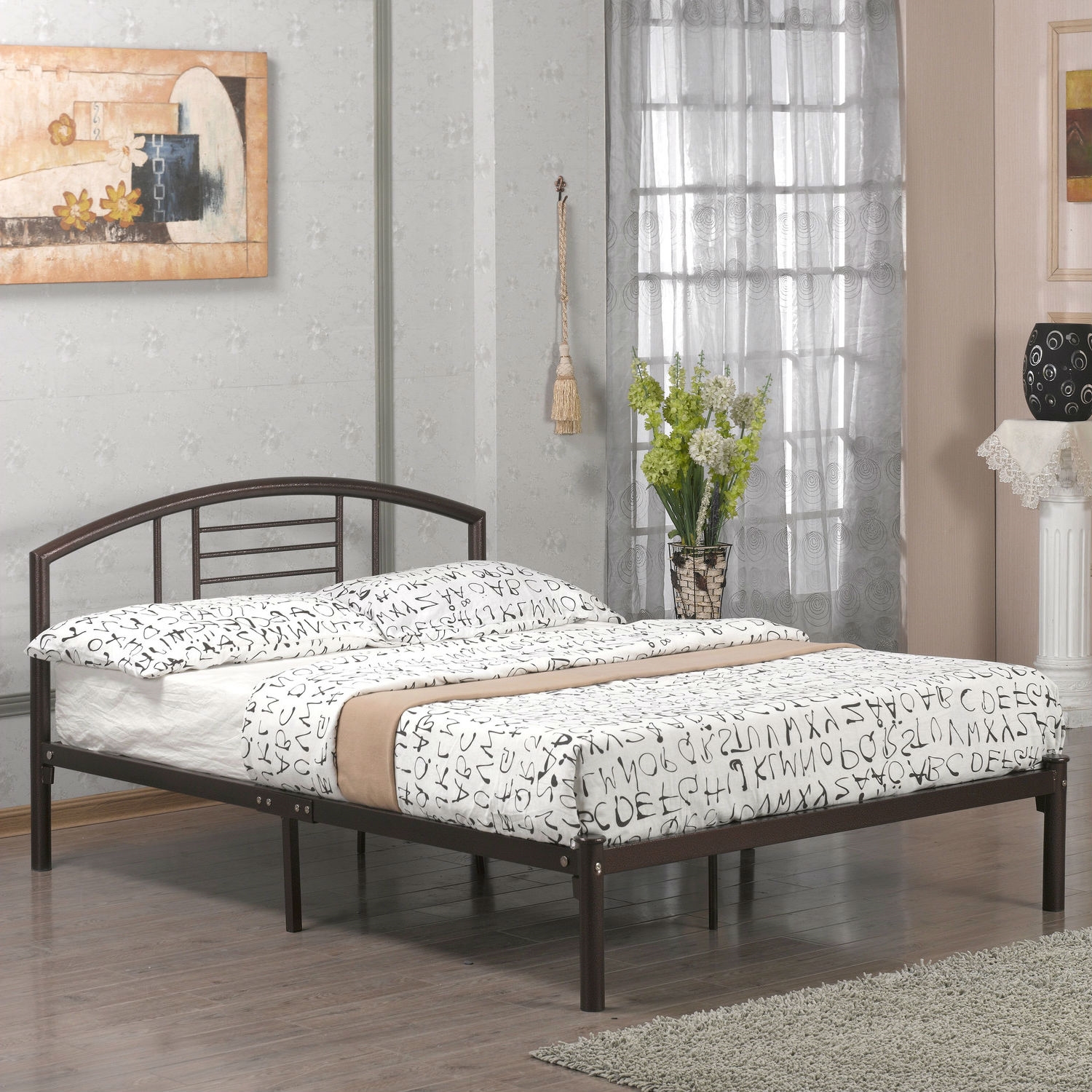 FaFurn - Full Size Bed Frame with Headboard in Bronze, Metal