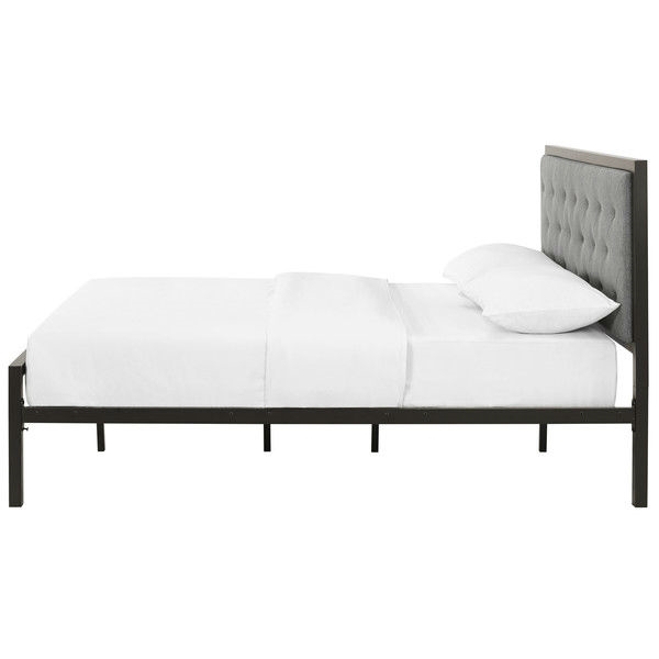 FaFurn - Full Size Platform Bed Frame with Upholstered Button Tufted Headboard in Gray, Metal