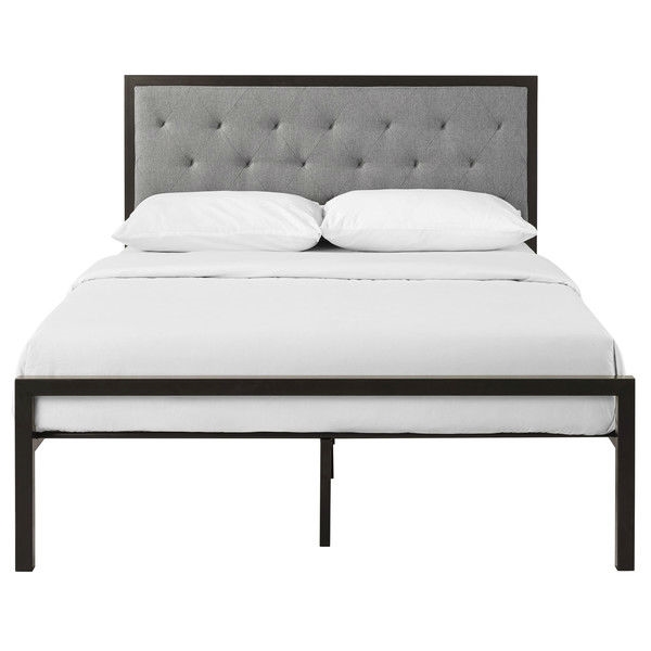 FaFurn - Full Size Platform Bed Frame with Upholstered Button Tufted Headboard in Gray, Metal