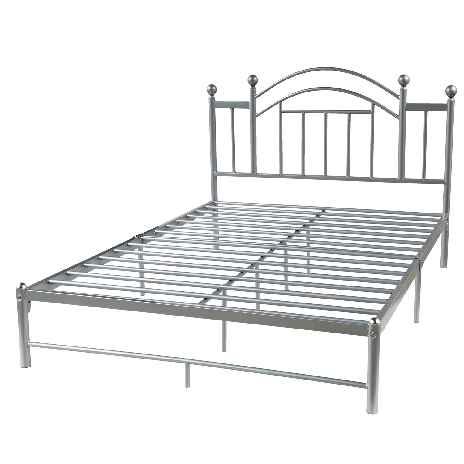 FaFurn - Full Size Platform Bed Frame with Headboard and Footboard in Silver, Metal