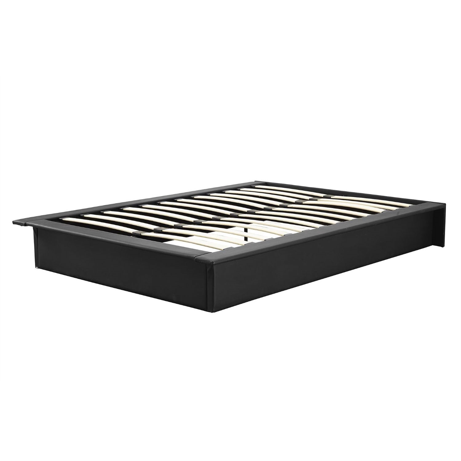 FaFurn - Full Size Platform Bed Frame with Wooden Slats in Black, Leather