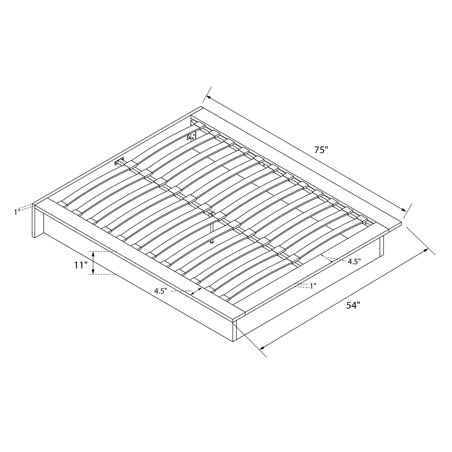 FaFurn - Full Size Platform Bed Frame with Wooden Slats in Black, Leather