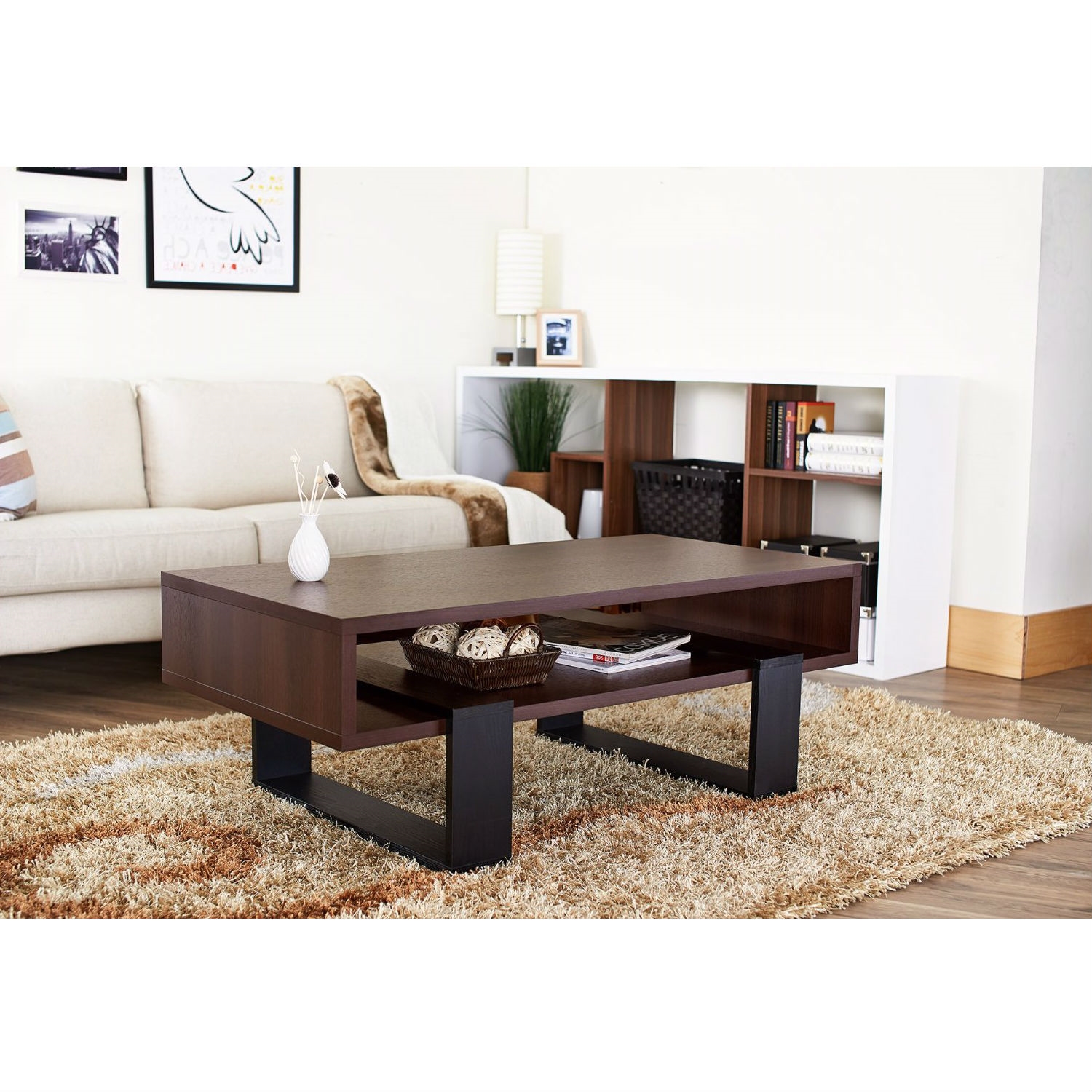 FaFurn™ Modern Coffee Table - Black/Walnut