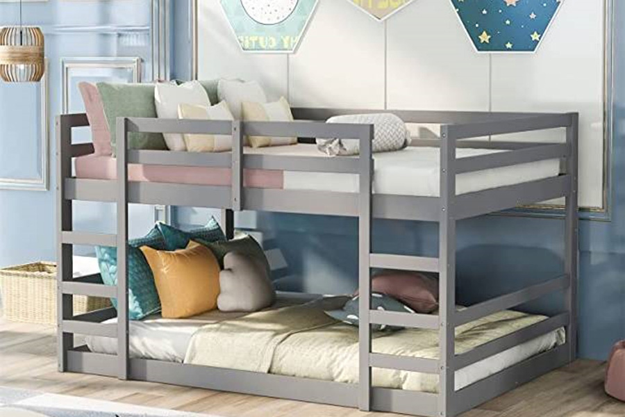 FaFurn - Full Modern Low Profile Bunk Bed in Gray Wood Finish