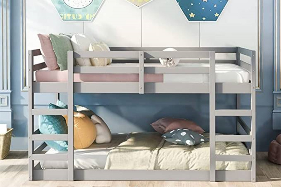 FaFurn - Full Modern Low Profile Bunk Bed in Gray Wood Finish