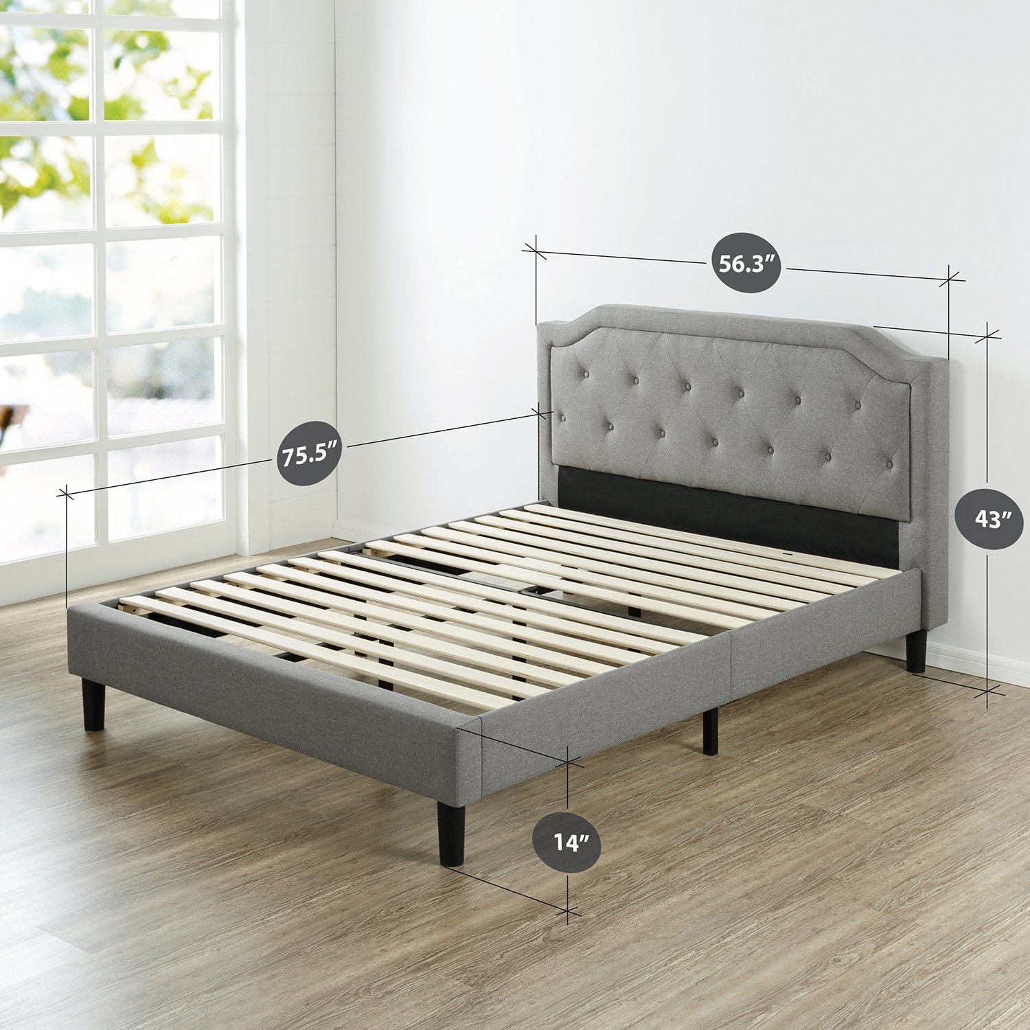 FaFurn - Full Size Platform Bed Frame with Classic Button Tufted Headboard