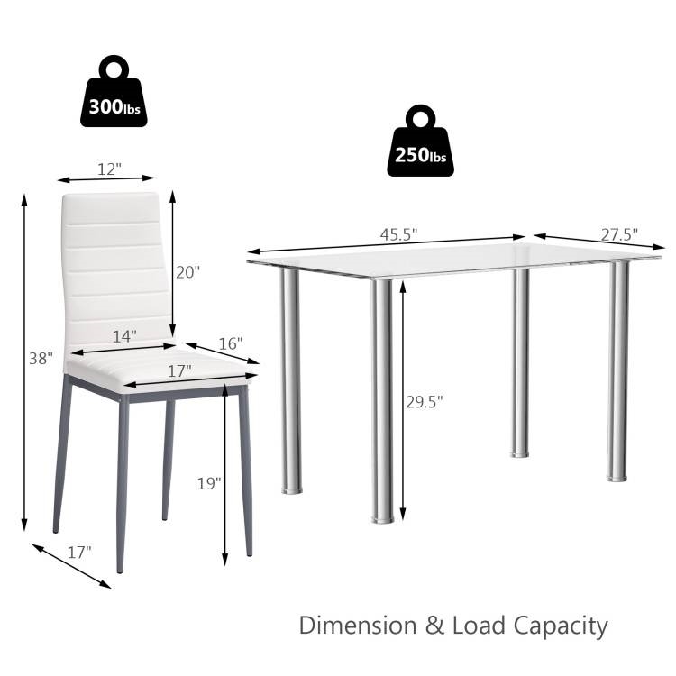 FaFurn - 5-Piece Modern Dining Set with Table and 4 PVC Leather Chairs in White, Steel