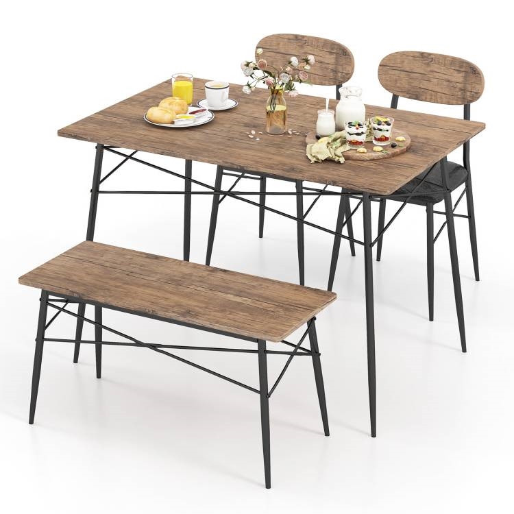 FaFurn - 4-Piece Modern Dining Set with Table 2 Chairs and Bench in Rustic Brown, Wood