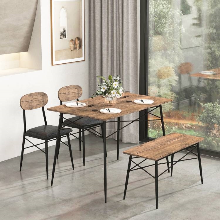 FaFurn - 4-Piece Modern Dining Set with Table 2 Chairs and Bench in Rustic Brown, Wood