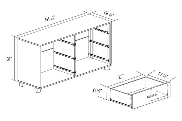 FaFurn Modern Farmhouse Solid 6 Drawers Double Dresser - Pine, Wood