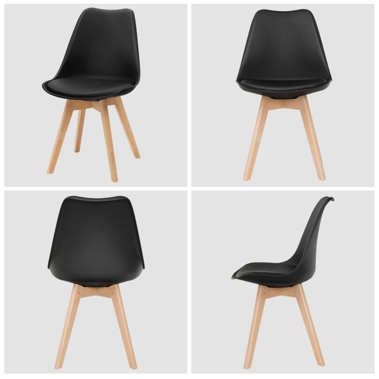 FaFurn Set of 4 Modern Dining Chairs with Wood Legs - Black, Leather