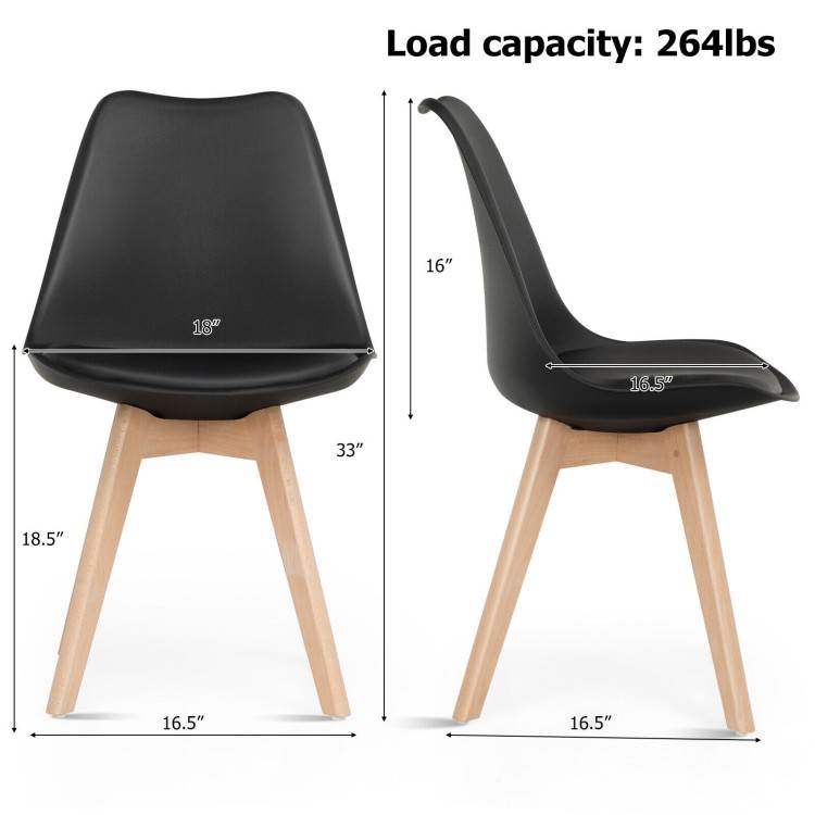 FaFurn Set of 4 Modern Dining Chairs with Wood Legs - Black, Leather