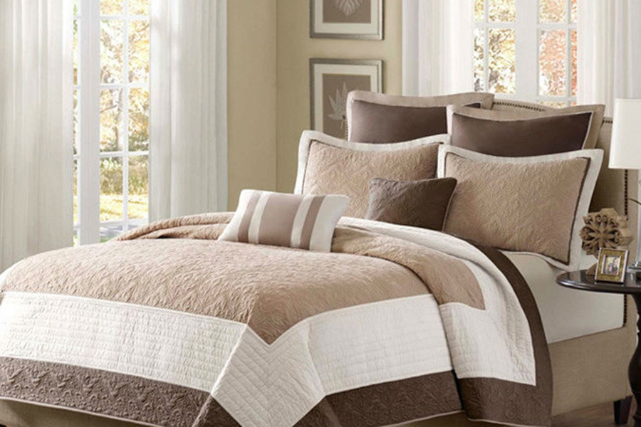 FaFurn - Brown Ivory Tan Cream 7 Piece Quilt Coverlet Bedspread Set