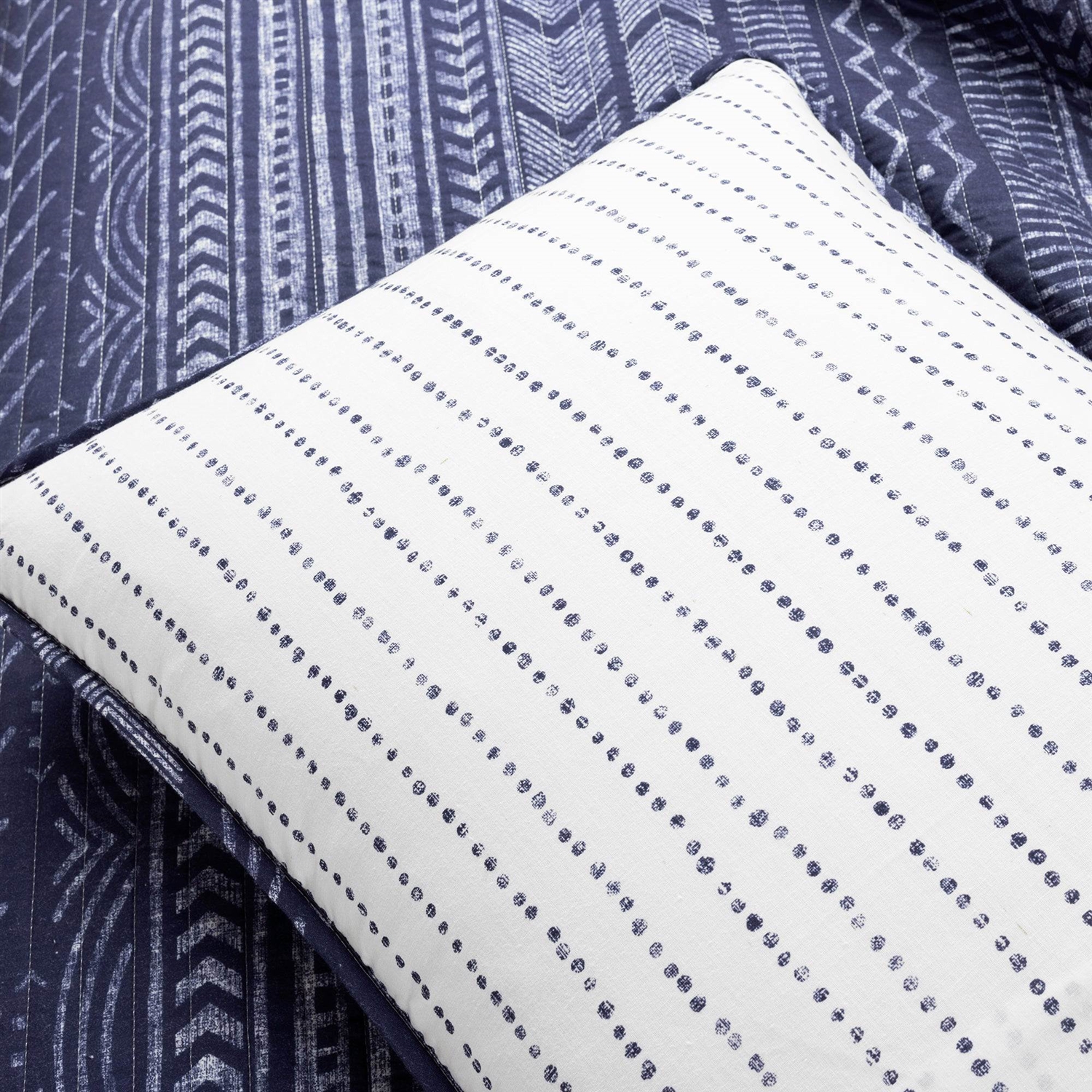 FaFurn Full/Queen Size Scandinavian Reversible Quilt Set - Navy Blue/White, Cotton