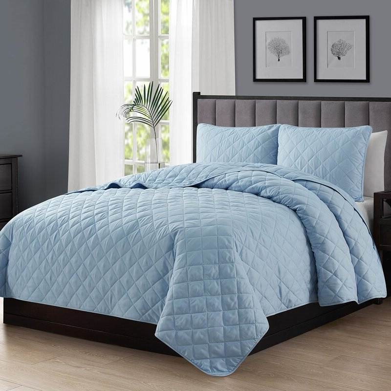 FaFurn 3-Piece Full/Queen Size Reversible Quilt Set - Light Blue, Microfiber