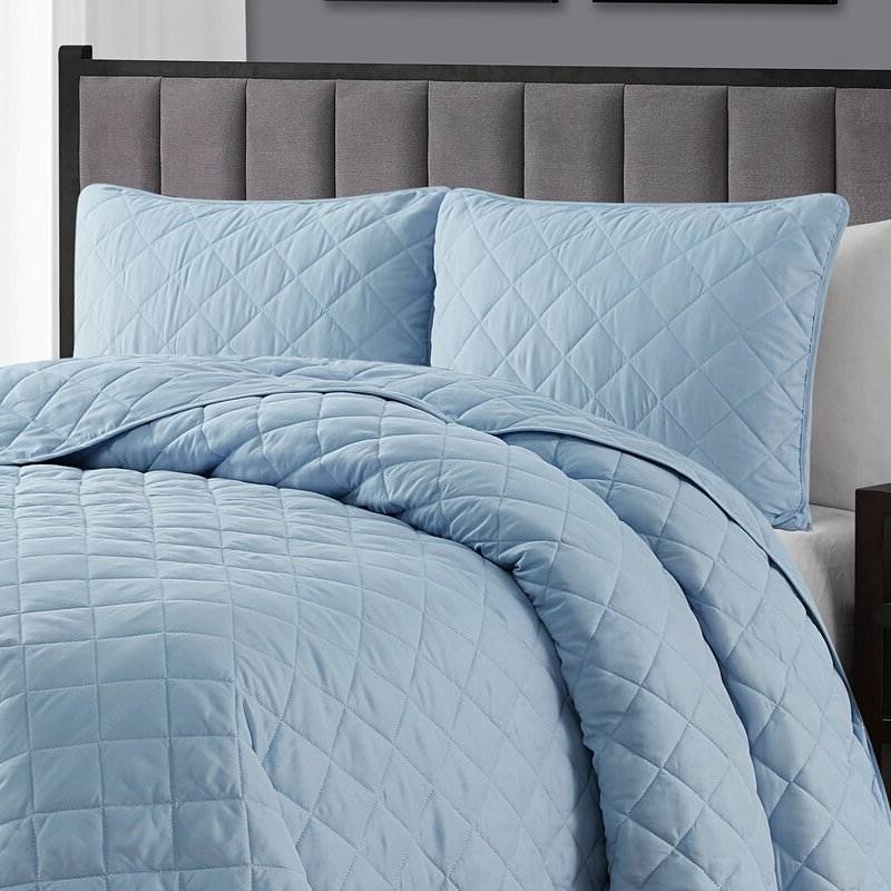 FaFurn 3-Piece Full/Queen Size Reversible Quilt Set - Light Blue, Microfiber