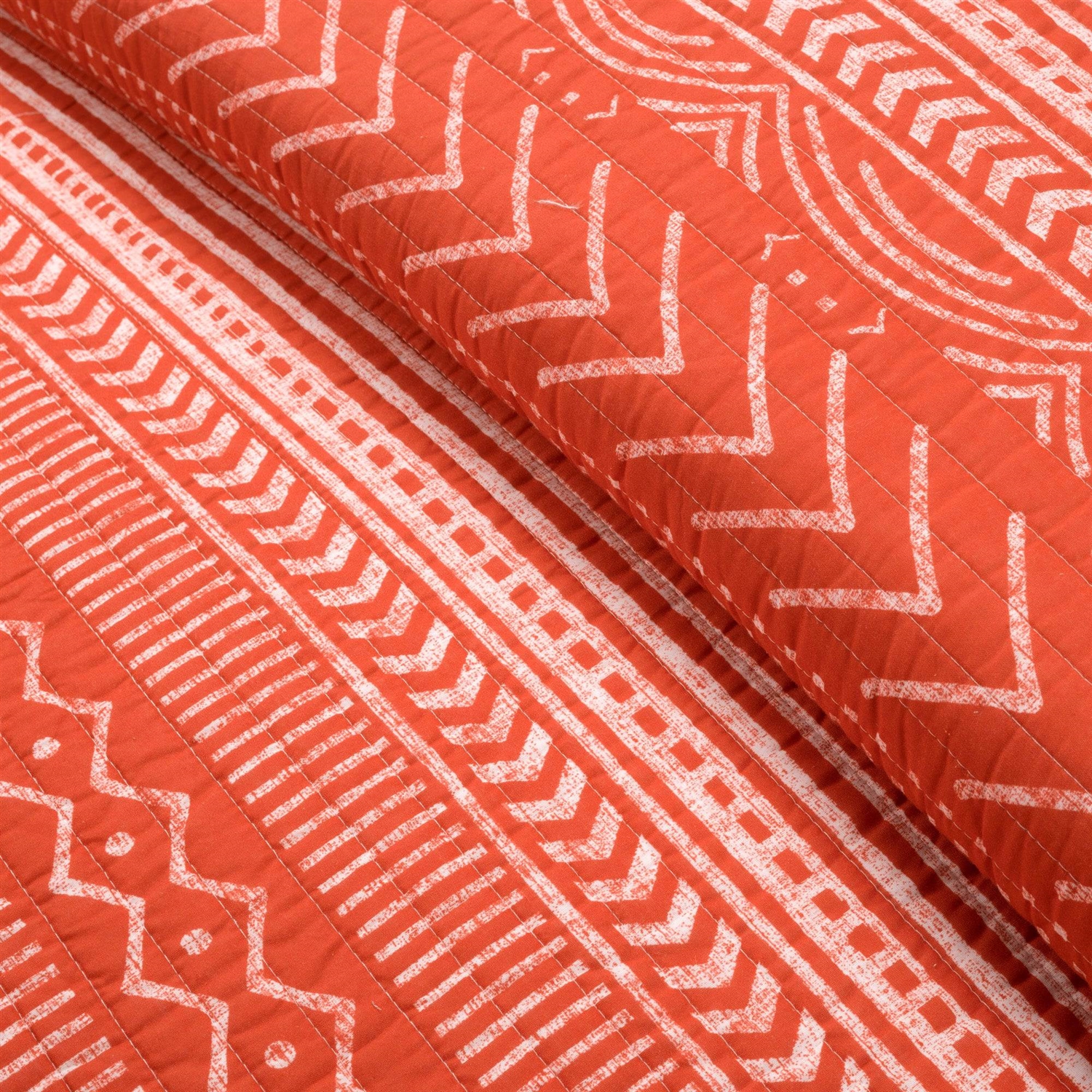 FaFurn Full/Queen Size Scandinavian Reversible Quilt Set - Orange/White, Cotton