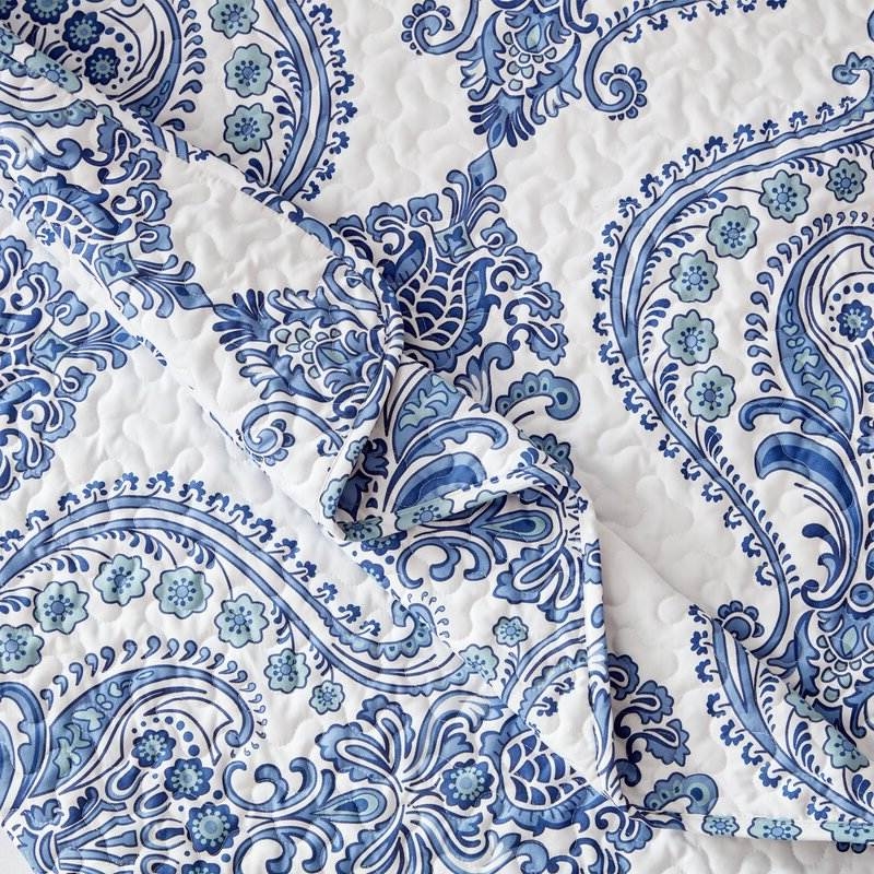 FaFurn - Full/Queen Size Reversible Quilt Set in Blue/White, Microfiber