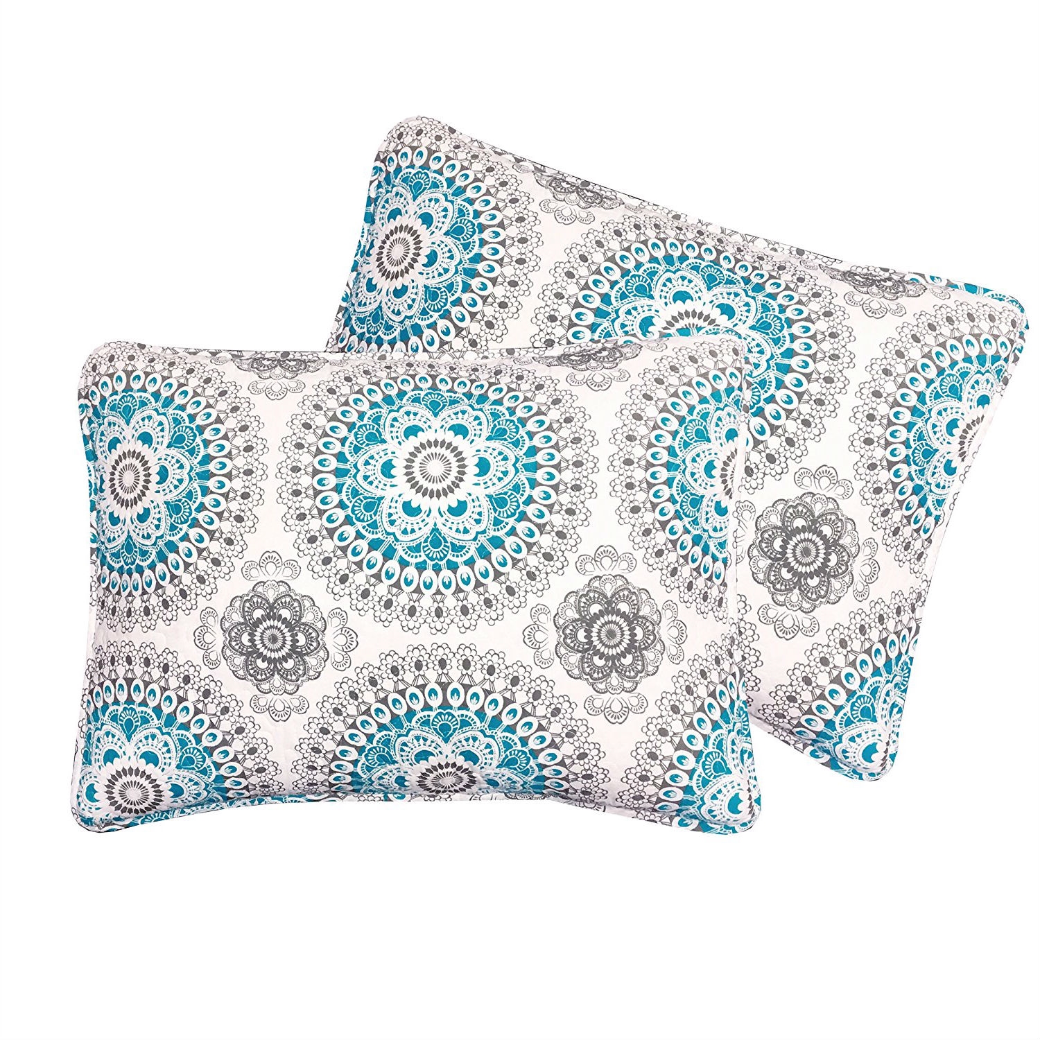 FaFurn - 3-Piece Full/Queen Size Quilt Set in Aqua Blue/White, Cotton