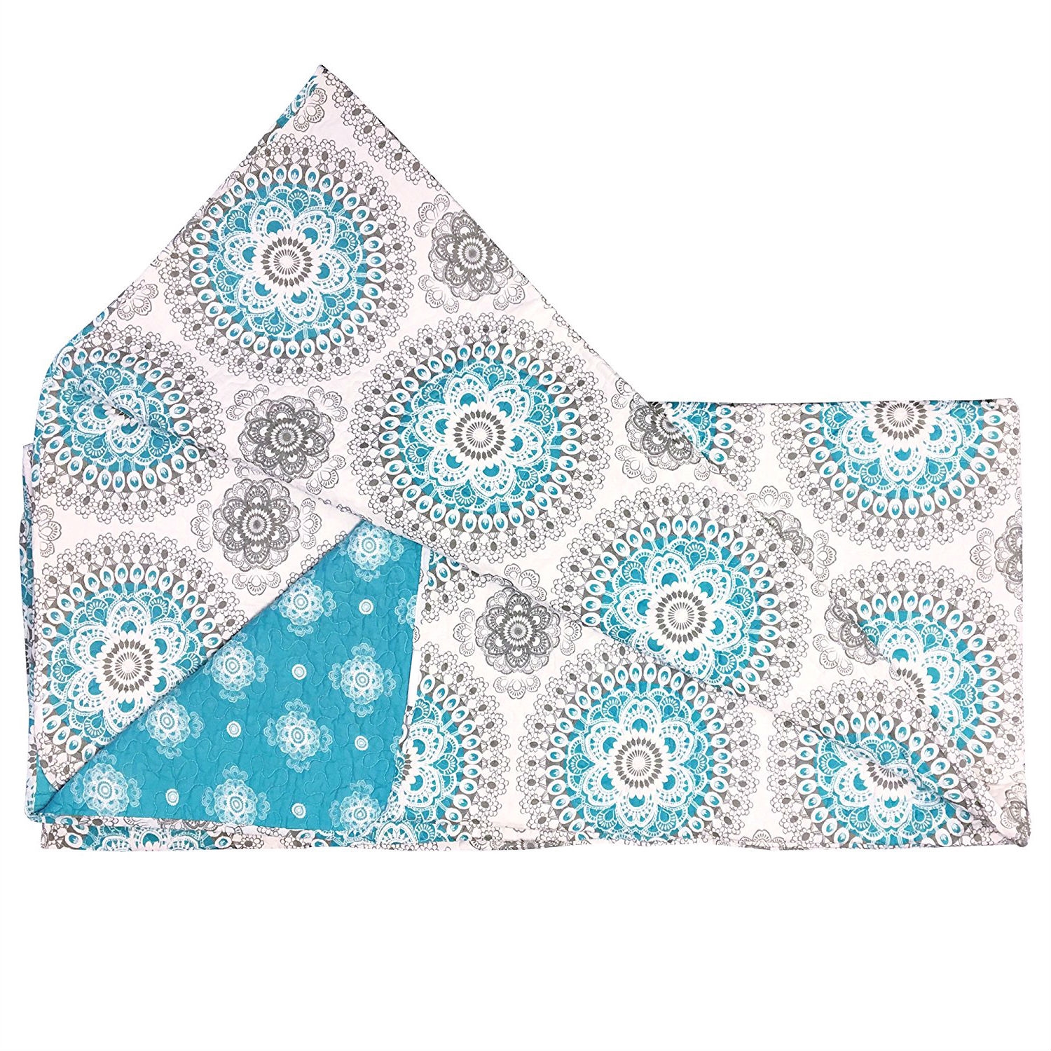 FaFurn - 3-Piece Full/Queen Size Quilt Set in Aqua Blue/White, Cotton