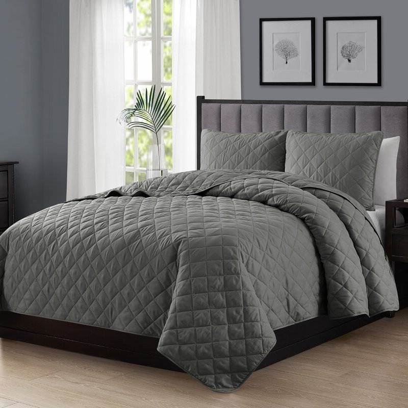 FaFurn - 3-Piece Full/Queen Size Quilt Set in Dark Gray, Polyester