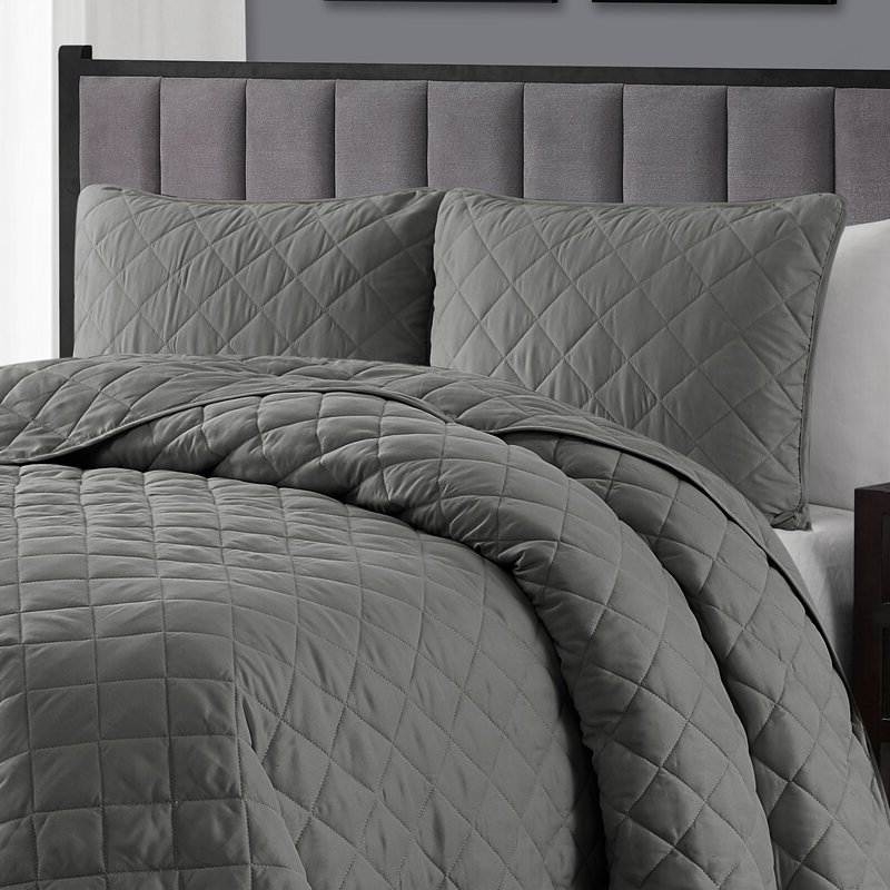 FaFurn - 3-Piece Full/Queen Size Quilt Set in Dark Gray, Polyester