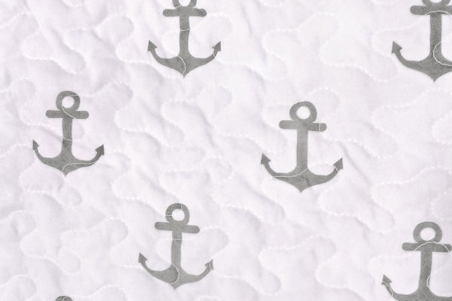 FaFurn 3 Piece Nautical Stripped/Anchors Reversible Microfiber Quilt Set - Gray, Full/Queen Size