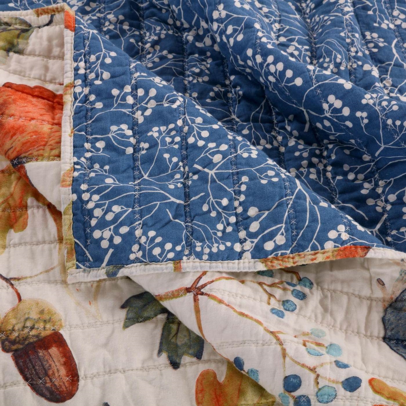 FaFurn Full/Queen Size Floral Reversible Quilt Set - Blue/Beige, Microfiber