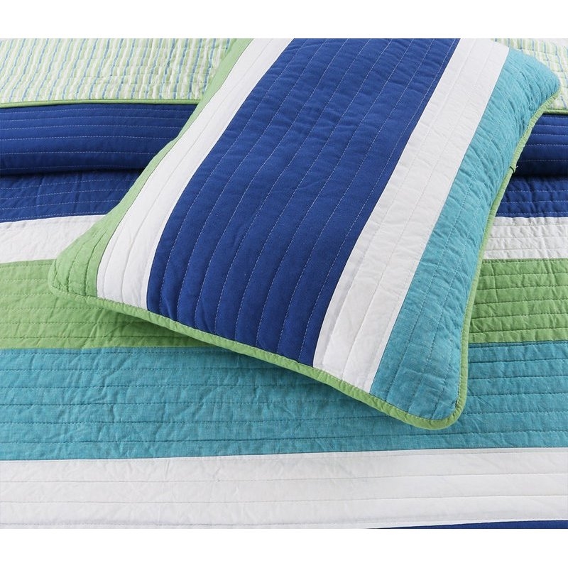 FaFurn Full/Queen Size Quilt Set - Navy Blue/Green, Cotton