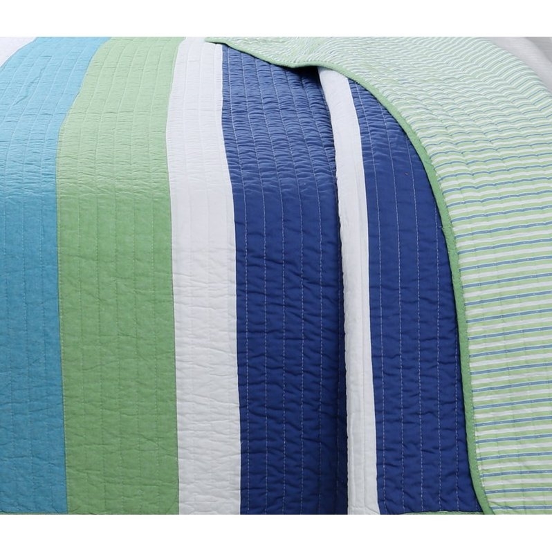 FaFurn Full/Queen Size Quilt Set - Navy Blue/Green, Cotton