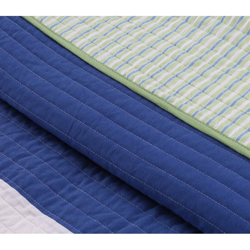 FaFurn Full/Queen Size Quilt Set - Navy Blue/Green, Cotton