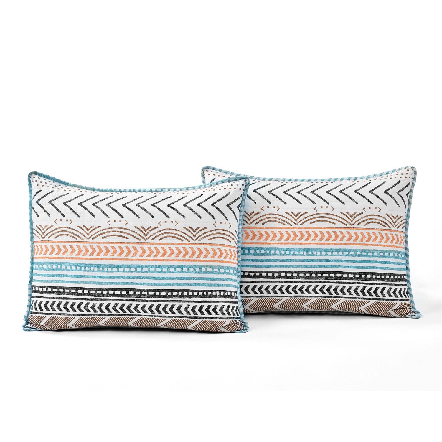 FaFurn King Size Scandinavian Reversible Quilt Set - Teal White/Orange, Cotton