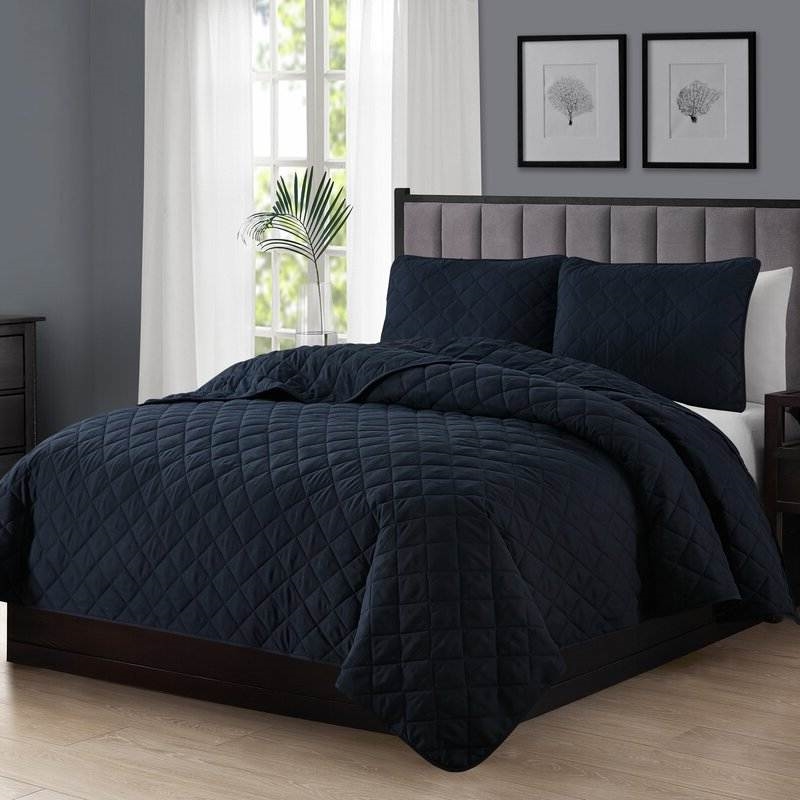 FaFurn 3-Piece Full/Queen Size Reversible Quilt Set - Navy Blue, Microfiber