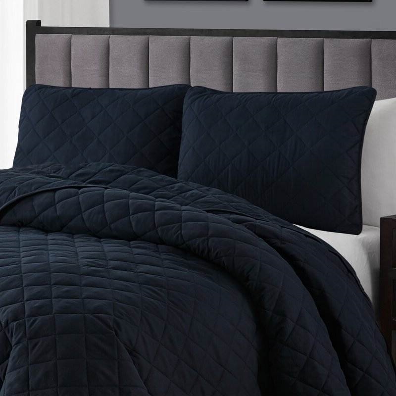 FaFurn 3-Piece Full/Queen Size Reversible Quilt Set - Navy Blue, Microfiber