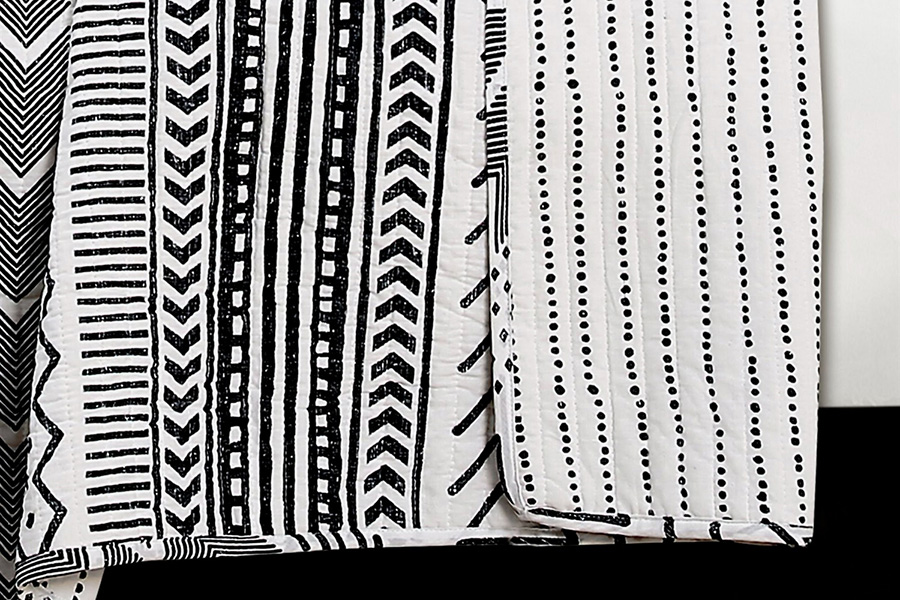 FaFurn 3 Piece Scandinavian Reversible Cotton Set - Black/White, Full/Queen Size