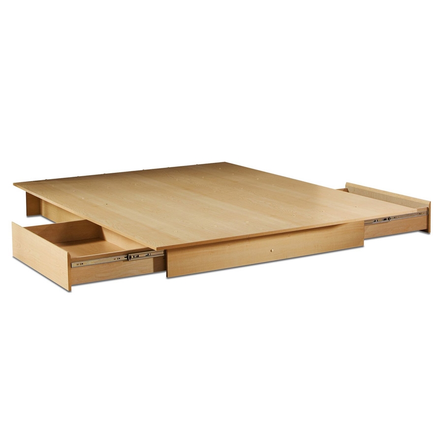 FaFurn - Full/Queen Size Platform Bed with Storage Drawers and Headboard in Natural, Wood