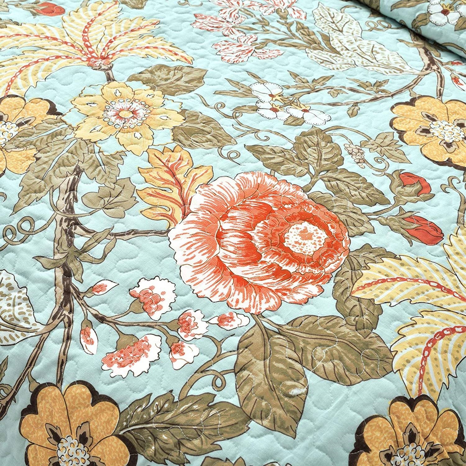 FaFurn 3-Piece Full/Queen Size Farmhouse Reversible Quilt Set - Teal Blue, Cotton