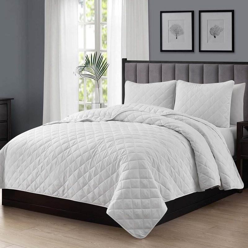 FaFurn 3-Piece Full/Queen Size Quilt Set - White, Microfiber