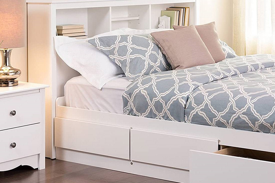 FaFurn - Full/Queen Size Stylish Bookcase Headboard in White Wood Finish