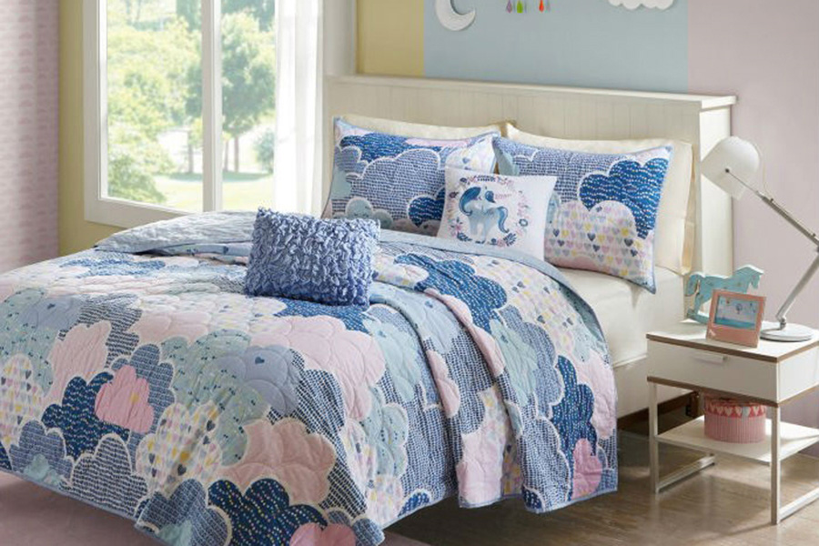 FaFurn Kids Unicorn Clouds Quilt Coverlet Bedspread Set - Blue/Pink, Twin/Twin XL Size